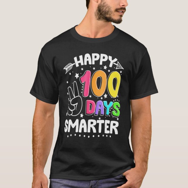 T-shirt 100 jours plus intelligents Signe joyeux 100e jour (Devant)