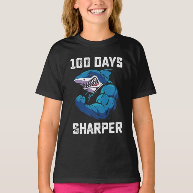 T-shirt 100 Jours Sharper Shark 100ème Jour De L'École Gym (Devant)