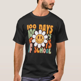 T-shirt 100e jour d'école rétro fleur de marguerite 100 jo