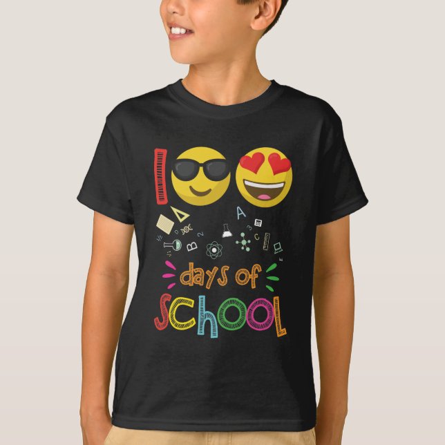 T-shirt 100e Jours de l'école maternelle enseignant Emoji (Devant)