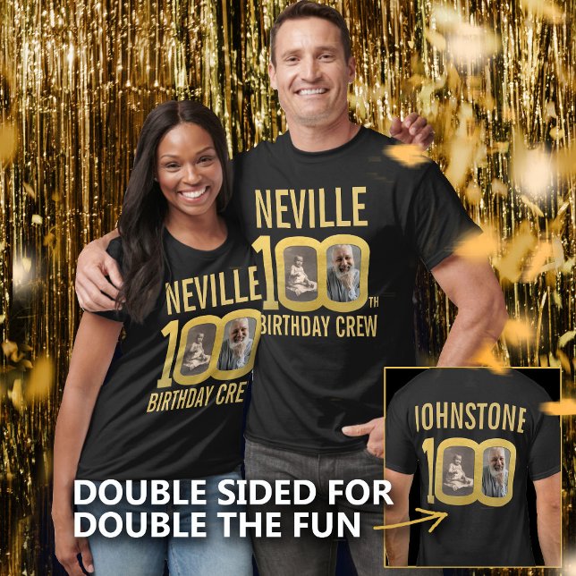 T-shirt 100th birthday crew custom name photos fun  (Créateur téléchargé)