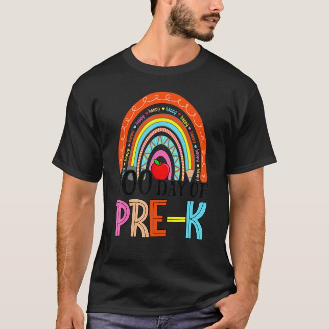 T-shirt 100th Day Of Pre K Teacher 100 Days Smarter Rainbo (Devant)