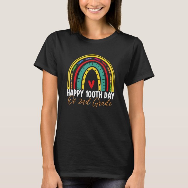 T-shirt 100th Day Of School 2nd Grade Teacher Boho Rainbow (Devant)