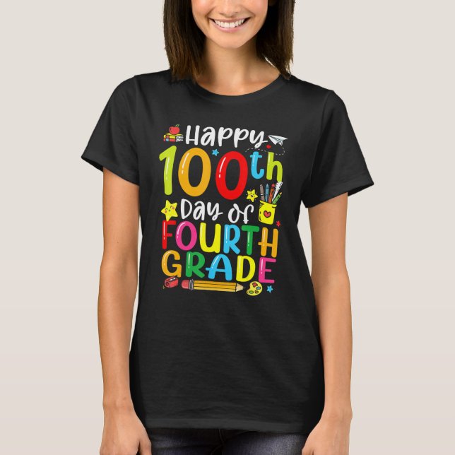 T-shirt 100th Day Of School 4th Grade Teacher Student 100  (Devant)