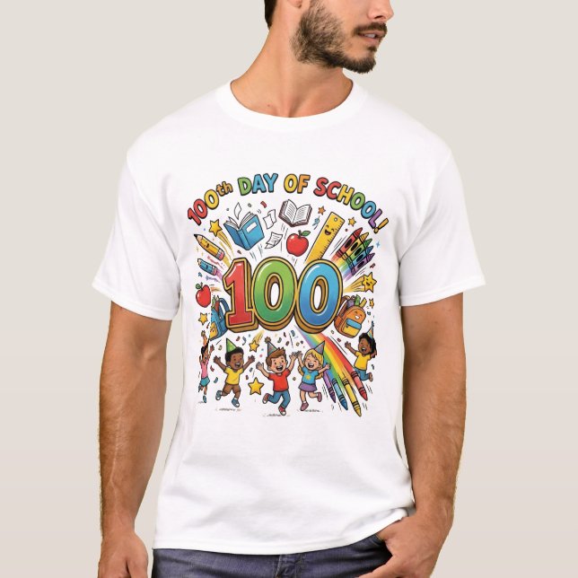 T-shirt 100th Day of School Colorful Celebration Design –  (Devant)