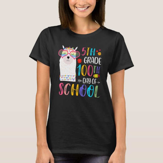 T-shirt 100th Day Of School No Prob Llama 100 Days Of 5th  (Devant)