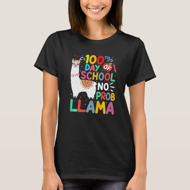 T-shirt 100th Day of School No Probllama Llama 100 Days of (Devant)