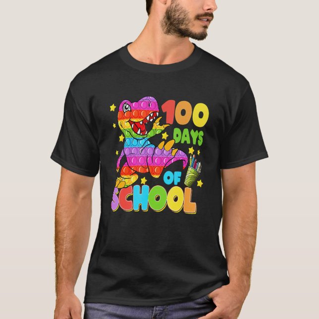 T-shirt 100th Day of School Teachers 100 Days Dino Pop Pin (Devant)