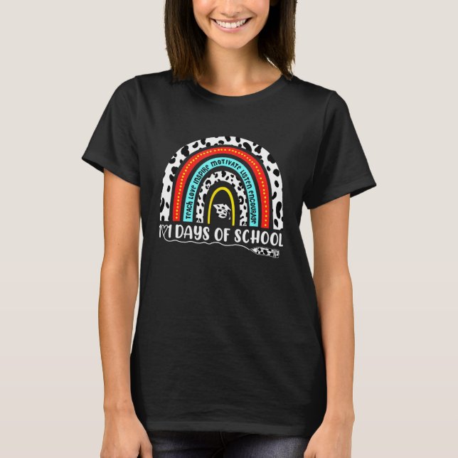 T-shirt 101 Days Of School Dog  Leopard Rainbow Teacher (Devant)
