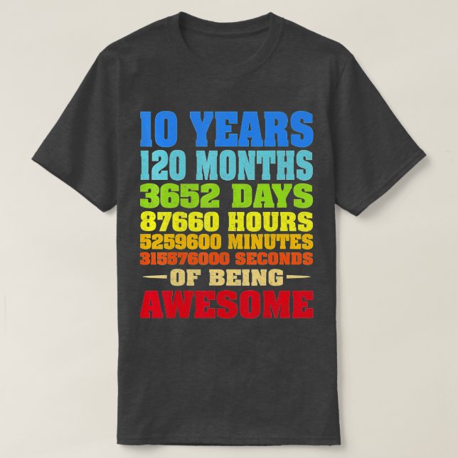 T-shirt 10 ans 120 mois d'être génial 10e anniversaire (Design devant)