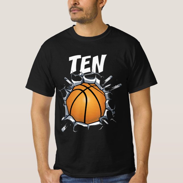 T-shirt 10 ans Basketball Anniversaire Fête 10e Garçon (Devant)