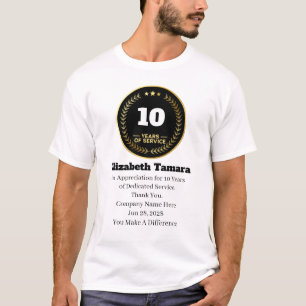 T-shirt 10 ans de travail Appréciation des employés