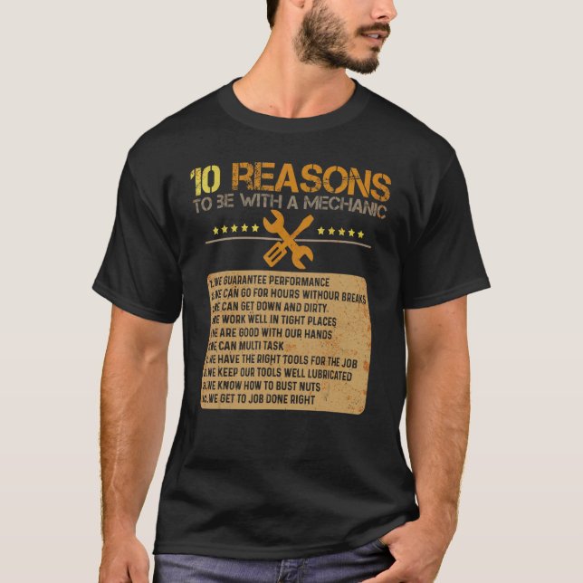 T-shirt 10 Raisons D'Être Avec Un Mécanique (Devant)