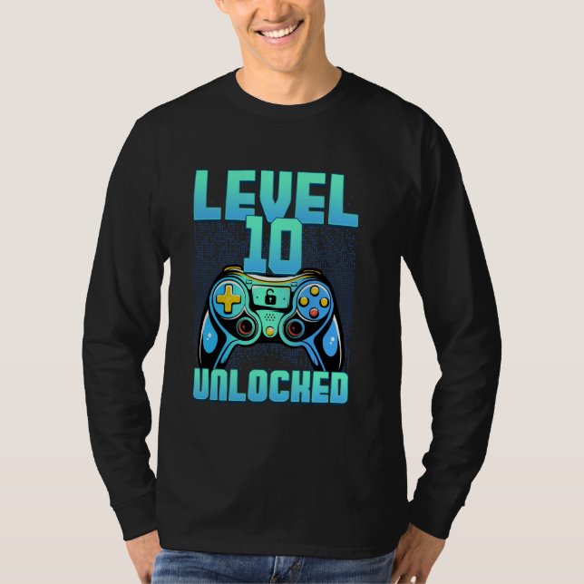T-shirt 10e anniversaire niveau 10 jeu vidéo déverrouillé  (Devant)