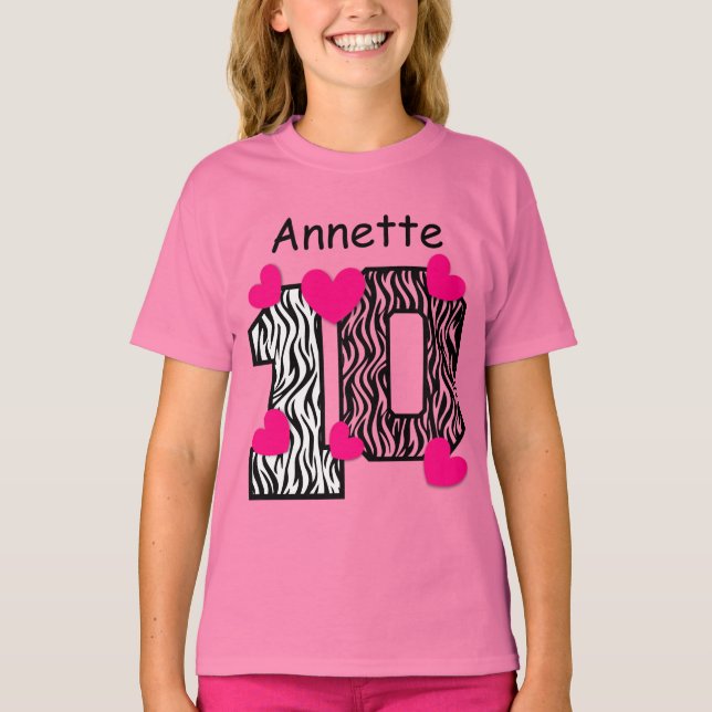 T-shirt 10e anniversaire Pink Zebra Nom personnalisé V025A (Devant)
