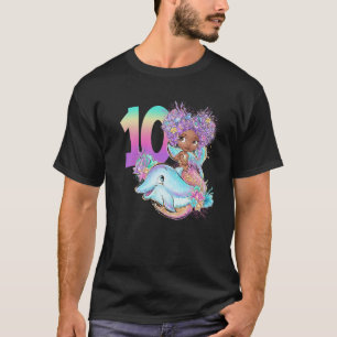 T-shirt 10E Anniversaire Sirène Dix Fille Noire Magique Do