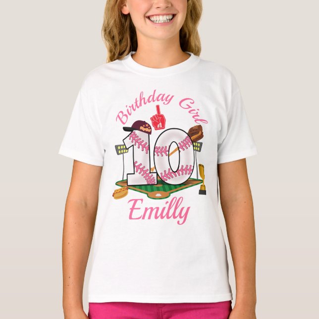 T-shirt 10e fille du dixième anniversaire du baseball (Devant)