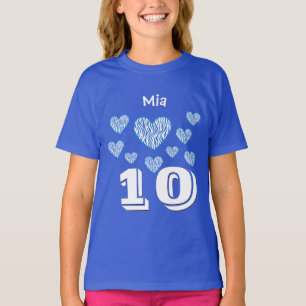 T-shirt 10ème Nom de coutume de nombre de coeurs de fille