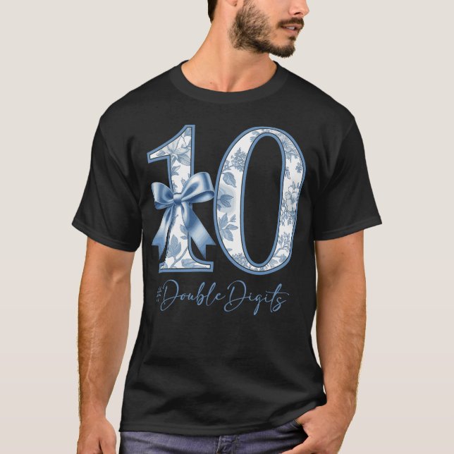 T-shirt 10th Birthday Blue Coquette Bow Girl Cute 10 Year  (Devant)