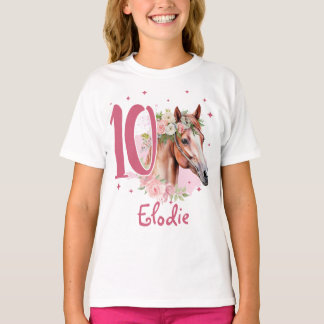 T-shirt 10th Birthday Girl Horse Pastel Pink Ten Years