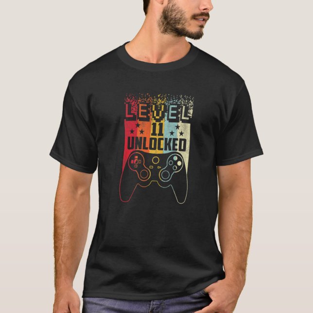 T-shirt 11 Ancien Niveau 11 Déverrouillé 11e anniversaire  (Devant)