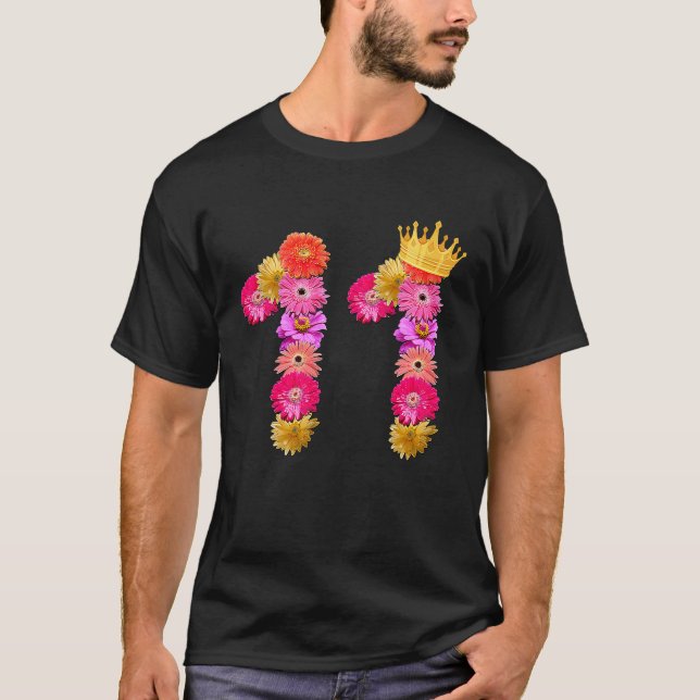 T-shirt 11 Anniversaire Filles Fleur Couronne C'Est Mon 11 (Devant)