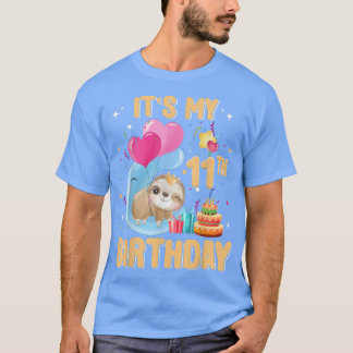 T-shirt 11 Ans Sloth 11e Anniversaire Girl Party Cute Sl