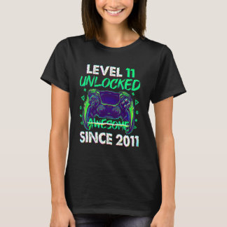T-shirt 11 Ans Vieux Garçon Niveau 11 Déverrouillé Awesome