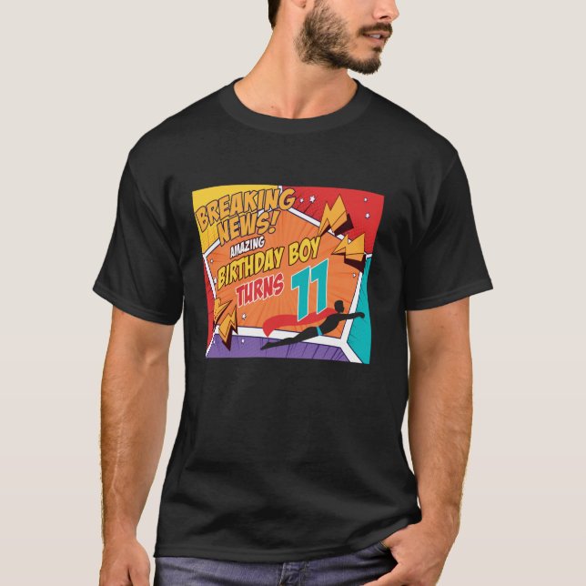T-shirt 11e anniversaire Boy Superhero Comic Book Thème 11 (Devant)