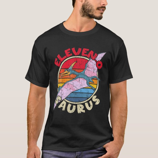 T-shirt 11E Anniversaire Famille Onze O Saurus Pterodactyl (Devant)