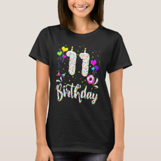 T-shirt 11e anniversaire fille 11 ans Anniversaire Doughnu