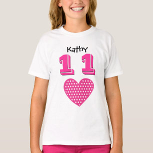 T-shirt 11e anniversaire fille grand coeur Nom personnalis