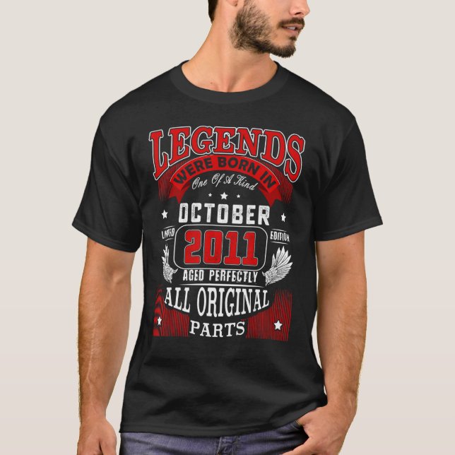 T-shirt 11e Anniversaire Légendes Né En Octobre 2011 11 An (Devant)