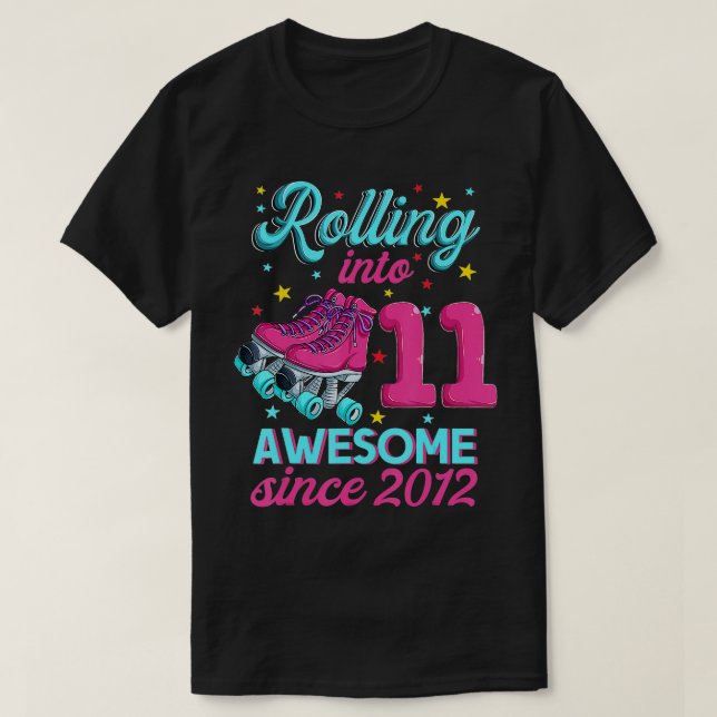 T-shirt 11e Anniversaire Pour Fille 11 Ans Patinage à roul (Design devant)