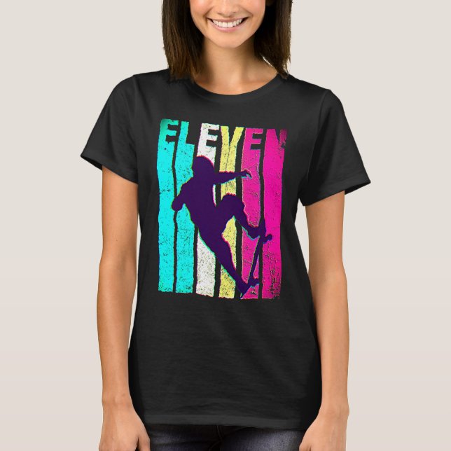 T-shirt 11e anniversaire Retro Skateboard Skate 11 ans (Devant)