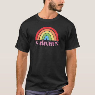 T-shirt 11e anniversaire Ventilateur arc-en-ciel 11 ans Fi