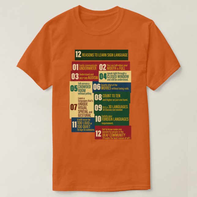 T-shirt 12 reasons to learn Sign Language (Design devant)
