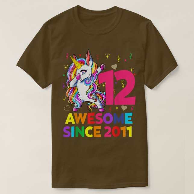 T-shirt 12 Years Old Unicorn Dabbing (Design devant)