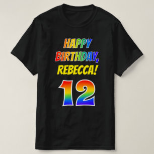 T-shirt 12e anniversaire — Bold, Fun, Rainbow 12, Nom pers