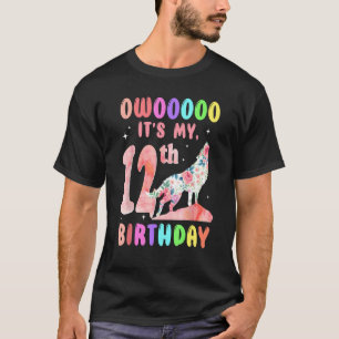 T-shirt 12e anniversaire Floral Howling Aquarelle Wolf 12 