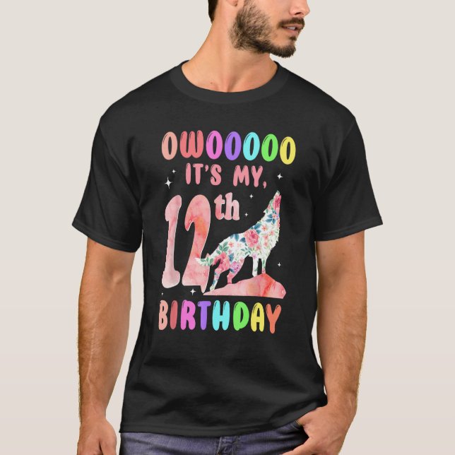 T-shirt 12e anniversaire Floral Howling Aquarelle Wolf 12  (Devant)