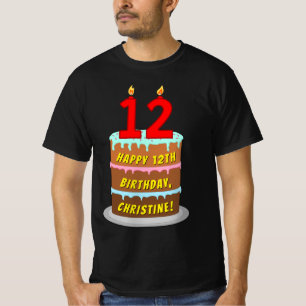 T-shirt 12e anniversaire — Fun Cake & Candles, avec nom pe