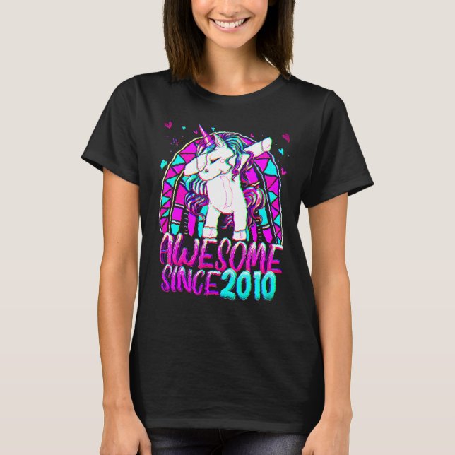 T-shirt 12e anniversaire Rainbow 12 ans Dabbing licorn (Devant)