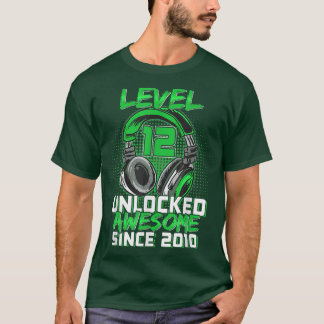 T-shirt 12th Birthday Boy Level 12 Unlocked Awesome 2010 V