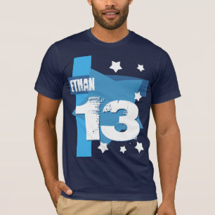 T-shirt 13ème V8 BLEU d'anniversaire et BLANC nommé fait