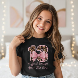 T-Shirt 13th Birthday Gift Pink Leopard Print Bow 