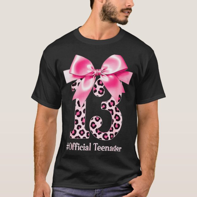 T-shirt 13th Birthday Girl Nk Coquette Bow Leopard 13 Year (Devant)