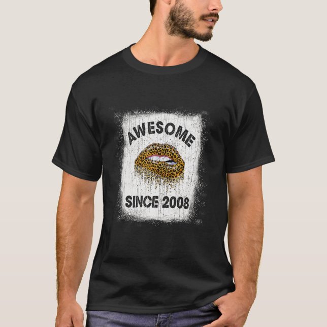 T-shirt 14 Anniversaire Awesome Depuis 2008 Leopard L (Devant)