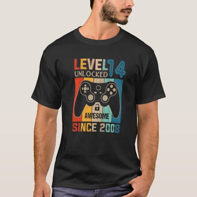 T-shirt 14 Ans Garçon Niveau 14 Déverrouillé Awesome 2008  (Devant)