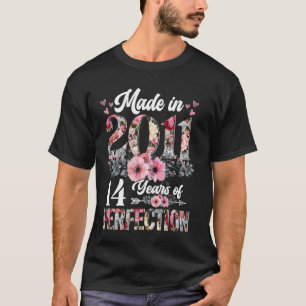 T-shirt 14 Ans Né En 2011 Floral 14ème Anniversaire Gif
